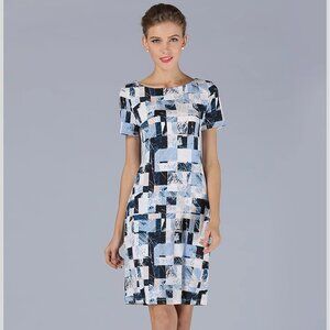 Plus-size stretch straight-leg print dress with ice silk knitting
